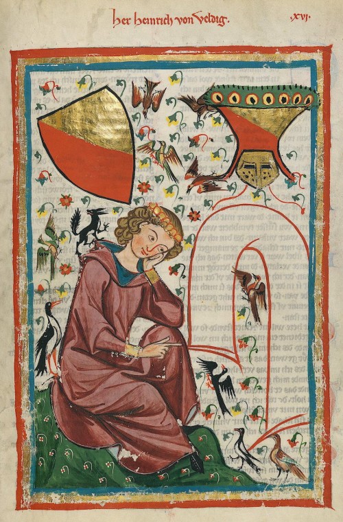Master of the Codex Manesse (Foundation Painter) [Public domain], <a href="https://commons.wikimedia.org/wiki/File:Codex_Manesse_Heinrich_von_Veldeke.jpg"  target="_blank">via Wikimedia Commons</a>