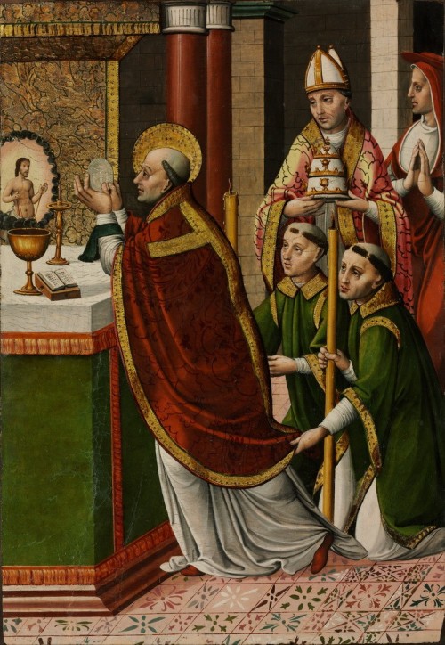 Museum of Fine Arts [Public domain], <a href="https://commons.wikimedia.org/wiki/File:Master_of_Portillo_-_The_Mass_of_Saint_Gregory_the_Great_-_Google_Art_Project.jpg"  target="_blank">via Wikimedia Commons</a>