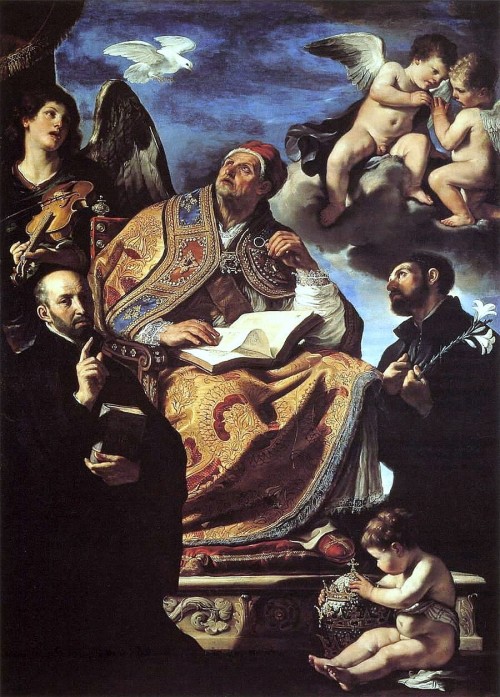 Guercino [Public domain], <a href="https://commons.wikimedia.org/wiki/File:St_Gregory_the_Great_with_Sts_Ignatius_and_Francis_Xavier_by_Guercino,_1626.PNG"  target="_blank">via Wikimedia Commons</a>