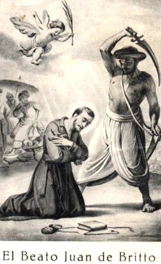 Saint John de Britto, also known as Arul Anandar, was a Portuguese Jesuit missionary and martyr, often called 'the Portuguese St.Francis Xavier' by Indian Catholics. He can be called the John the Baptist of India. 

<a href="https://commons.wikimedia.org/wiki/File:John_de_Britto_Hinrichtung_1.jpg" title="via Wikimedia Commons" target="_blank">Anonym Unknown author</a> [Public domain]