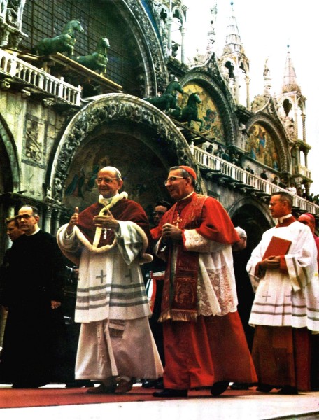 Pope Paul VI and Cardinal Luciani (later Pope John Paul I)

<a href="https://commons.wikimedia.org/wiki/File:Paolo_VI_e_Luciani.jpg" title="via Wikimedia Commons" target="_blank">Sibode1</a> / Public domain