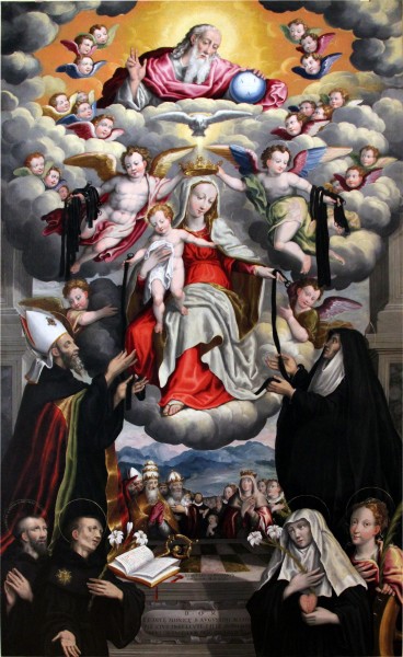Madonna della Cintura with Saints Augustine, Monica and other Augustinian saints, by Ramazzani Ercole, 1580, Diocesan Museum of Osimo

<a href="https://commons.wikimedia.org/wiki/File:Ramazzani_Ercole,_Madonna_della_Cintura_con_i_Ss._Agostino,_Monica_e_altri_santi_agostiniani,_1580.jpg" target="_blank">Ercole Ramazzani</a>, <a href="https://creativecommons.org/licenses/by-sa/4.0" target="_blank">CC BY-SA 4.0</a>, via Wikimedia Commons