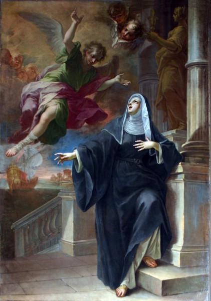 The angel appears to Saint Monica by Pietro Maggi, 1714. Painting in Saint Augustine chapel, in the right hand transept of san Marco church in Milan (Italy). Picture by Giovanni Dall'Orto, April 14 2007.

<a href="https://commons.wikimedia.org/wiki/File:8586_Milano_-_S._Marco_-_Pietro_Maggi_-_Apparizione_angelo_a_S._Monica_-1714-_-_Foto_Giovanni_Dall%27Orto_-_14-Apr-2007.jpg" target="_blank">G.dallorto</a>, Attribution, via Wikimedia Commons